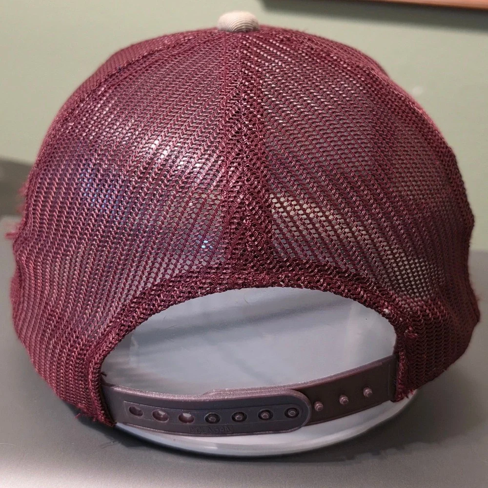 Tarrant Lumber Co Frankston TX Trucker Hat Maroon Tan Snapback Mesh Cap‎